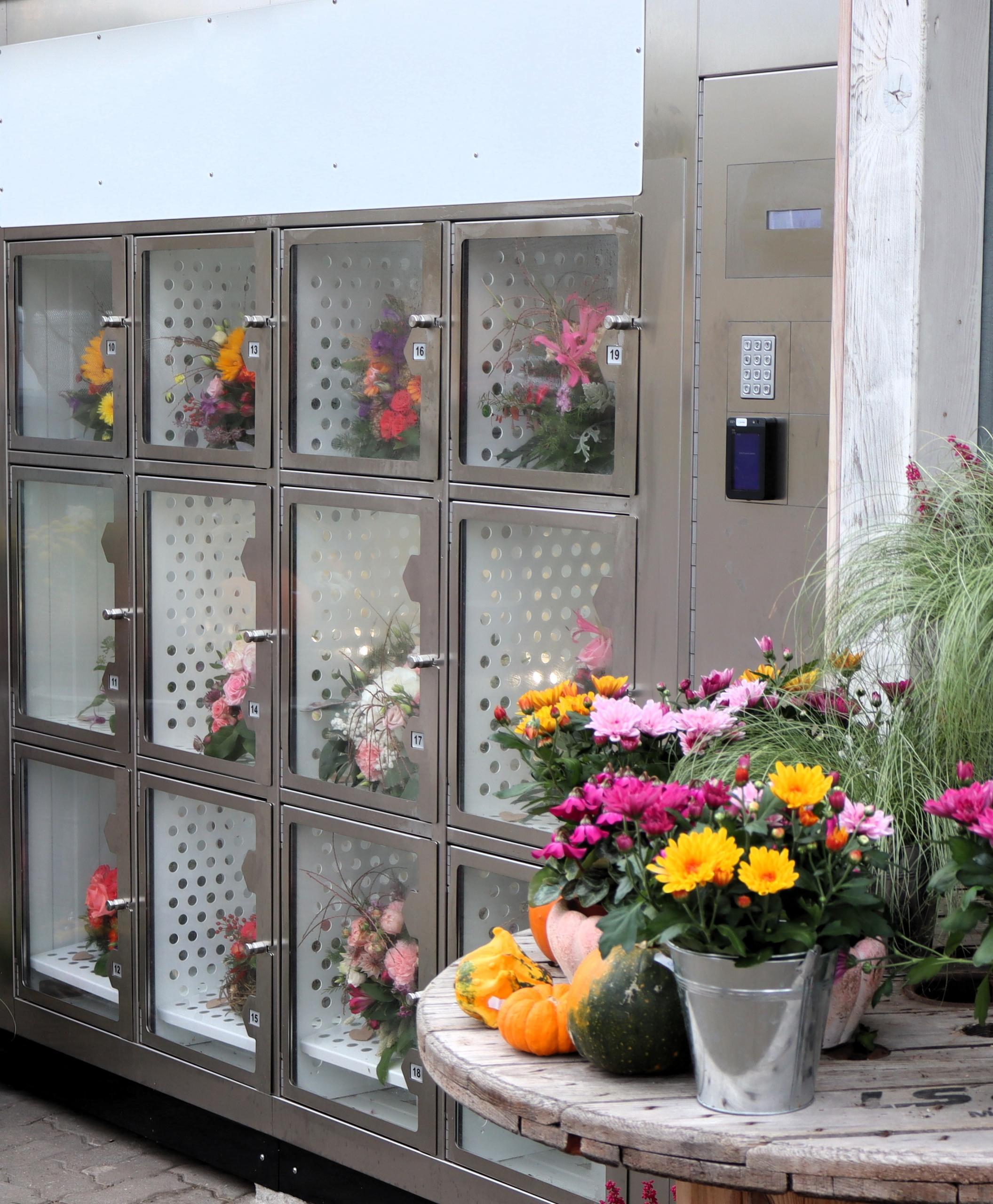 Eingebettet in die Dekoration vor dem Geschäft: Der neue Blumenautomat. © Stadt Schönebeck (Elbe) Eingebettet in die Dekoration vor dem Geschäft: Der neue Blumenautomat. © Stadt Schönebeck (Elbe)