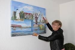 Ölgemälde mit Collage-Impressionen der Elbestadt © Stadt Schönebeck (Elbe) Kunstwerk als Dauerleihgabe an Stadt übergeben