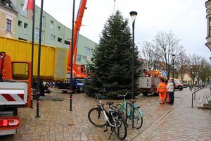 Bauhof stellt die Weihnachtsbäume für 2025 © Stadt Schönebeck (Elbe) Im Namen der Stadt bedanke sich Constanze Pohlan vom Sachgebiet Kultur und Sport bei allen Beteiligten für die erfolgreichen Umsetzungen der "Weihnachtsbäume".