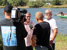 Fernsehinterview mit Oberbürgermeister Bert Knoblauch und Union-Präsident Frank Rüchardt.