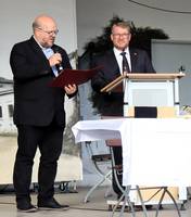 Begrüßung durch Oberbürgermeister Bert Knoblauch (r.) und Matthias Menzel, stellvertretender Stadtratsvorsitzender.