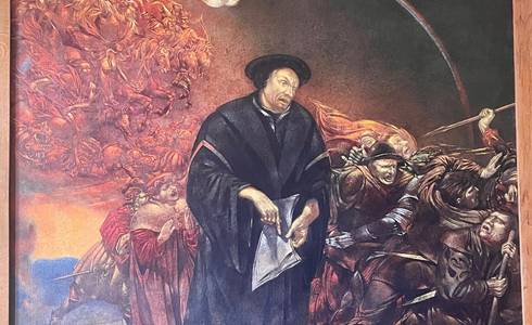Darstellung von Thomas Müntzer auf einem Bild im iMUSEt. © Industrie und Kunstmuseum Schönebeck Darstellung von Thomas Müntzer auf einem Bild im iMUSEt.